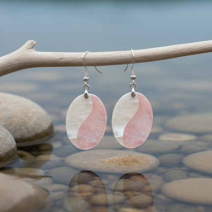 Crackle Rose Shell Oval oorbellen aan takje