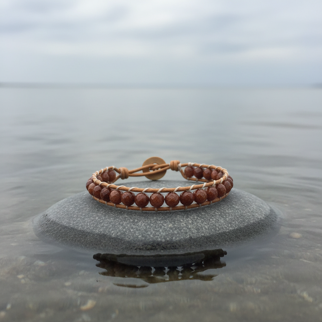 Edelstenen armband Wrap Gold Sand op steen aan het water
