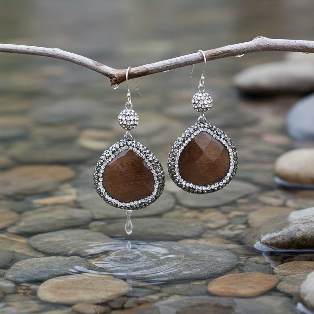 Edelstenen oorbellen Bright Brown Cat&