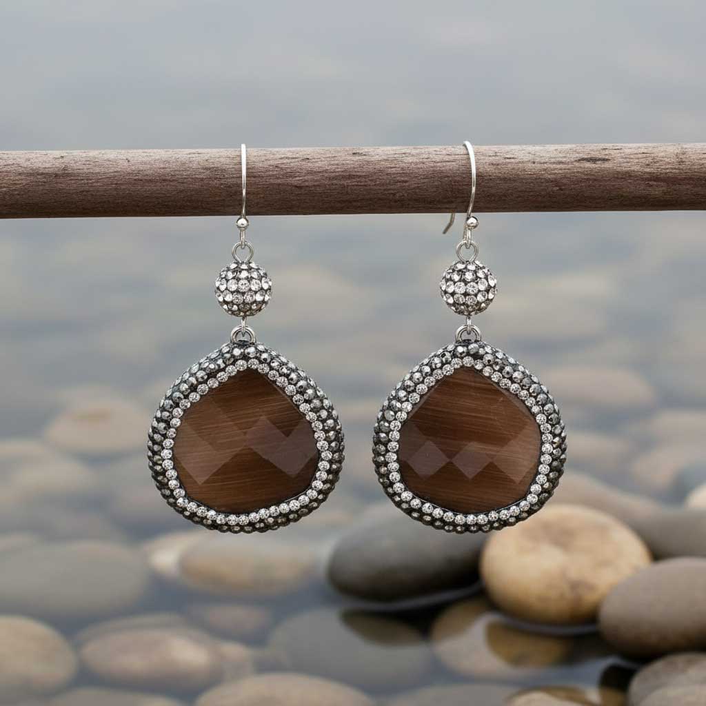 Edelstenen oorbellen Bright Brown Cat&