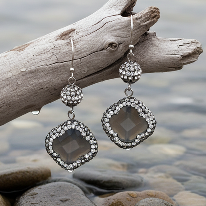 Edelstenen oorbellen Bright Grey Agate Four-leaf Clover nieuwe variatie
