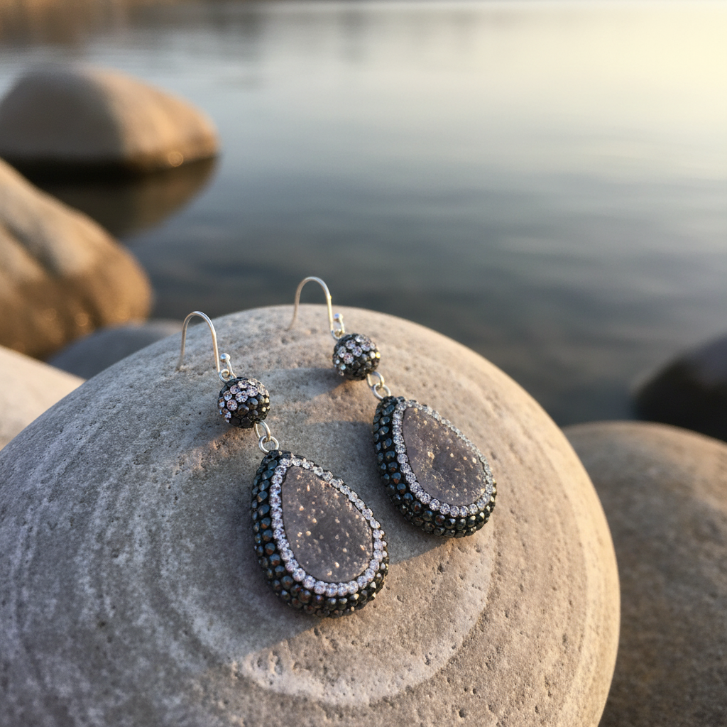 Edelstenen oorbellen Bright Grey Crystal Agate Small Spaanse stijl