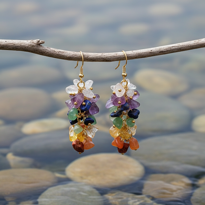 Edelstenen oorbellen Gemstone Chips Gold aan takje