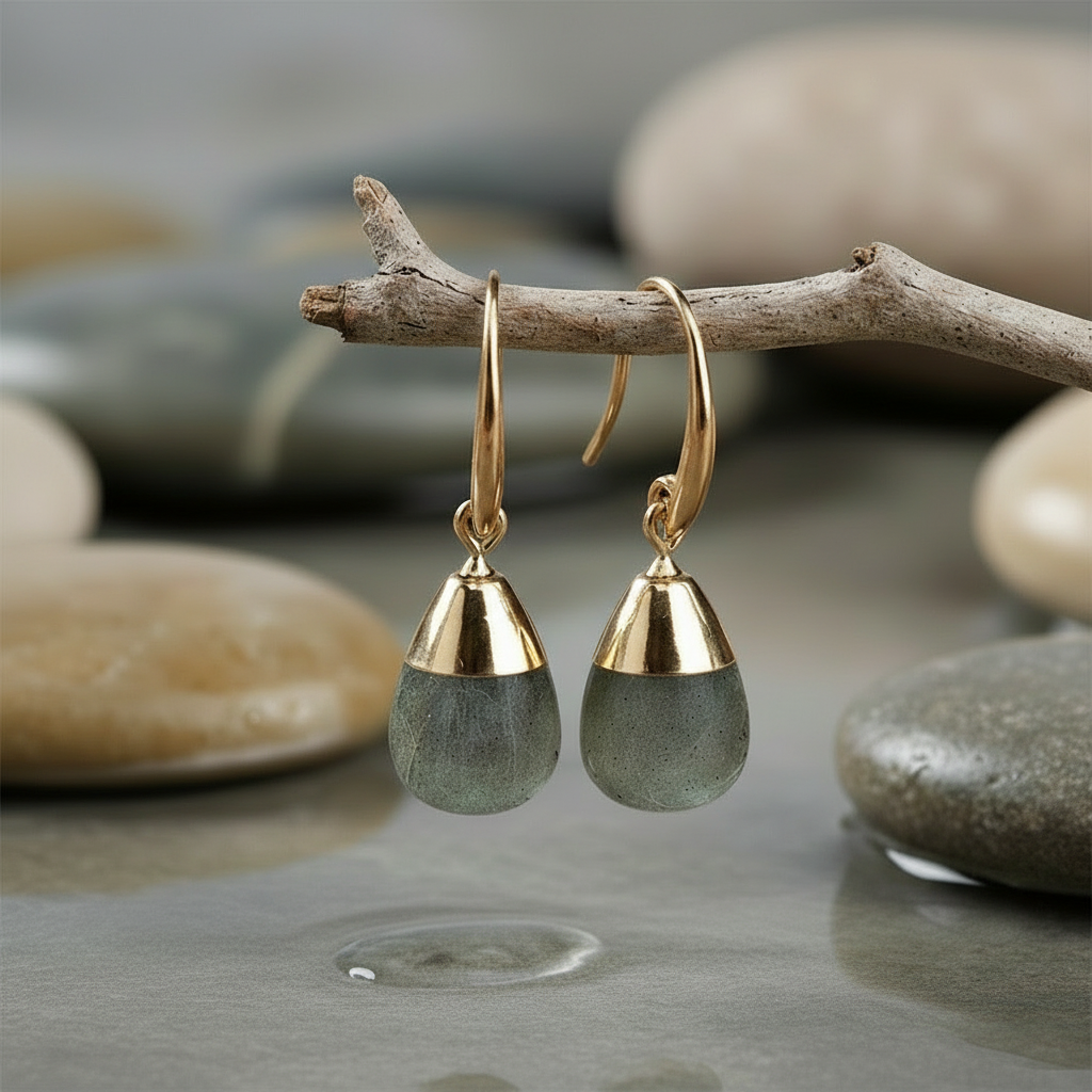 Edelstenen oorbellen met meer water