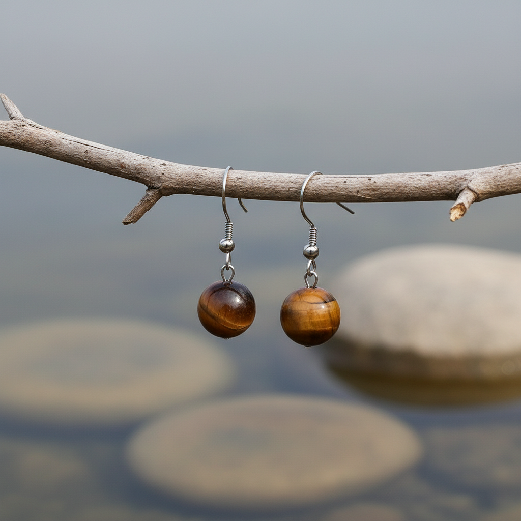 Edelstenen oorbellen serene achtergrond met water en enkele grote stenen