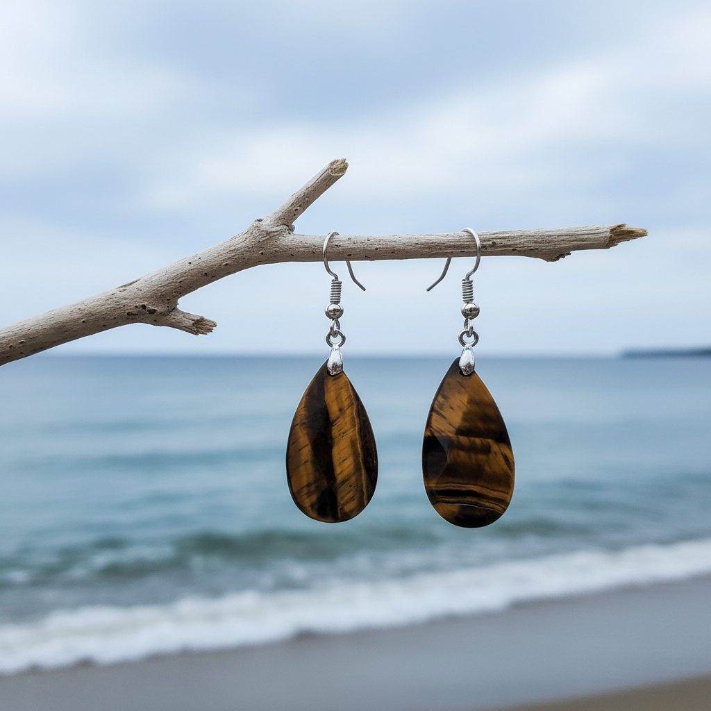 Facet Tiger Eye oorbellen aan takje