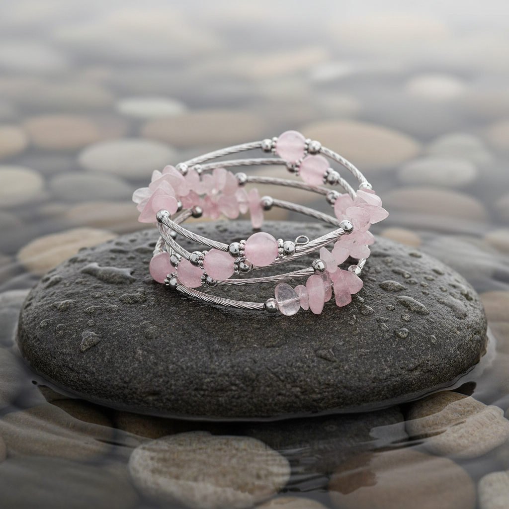 Roze edelstenen armband - Four Loops Wrap Rose Quartz – Zhen Zhu