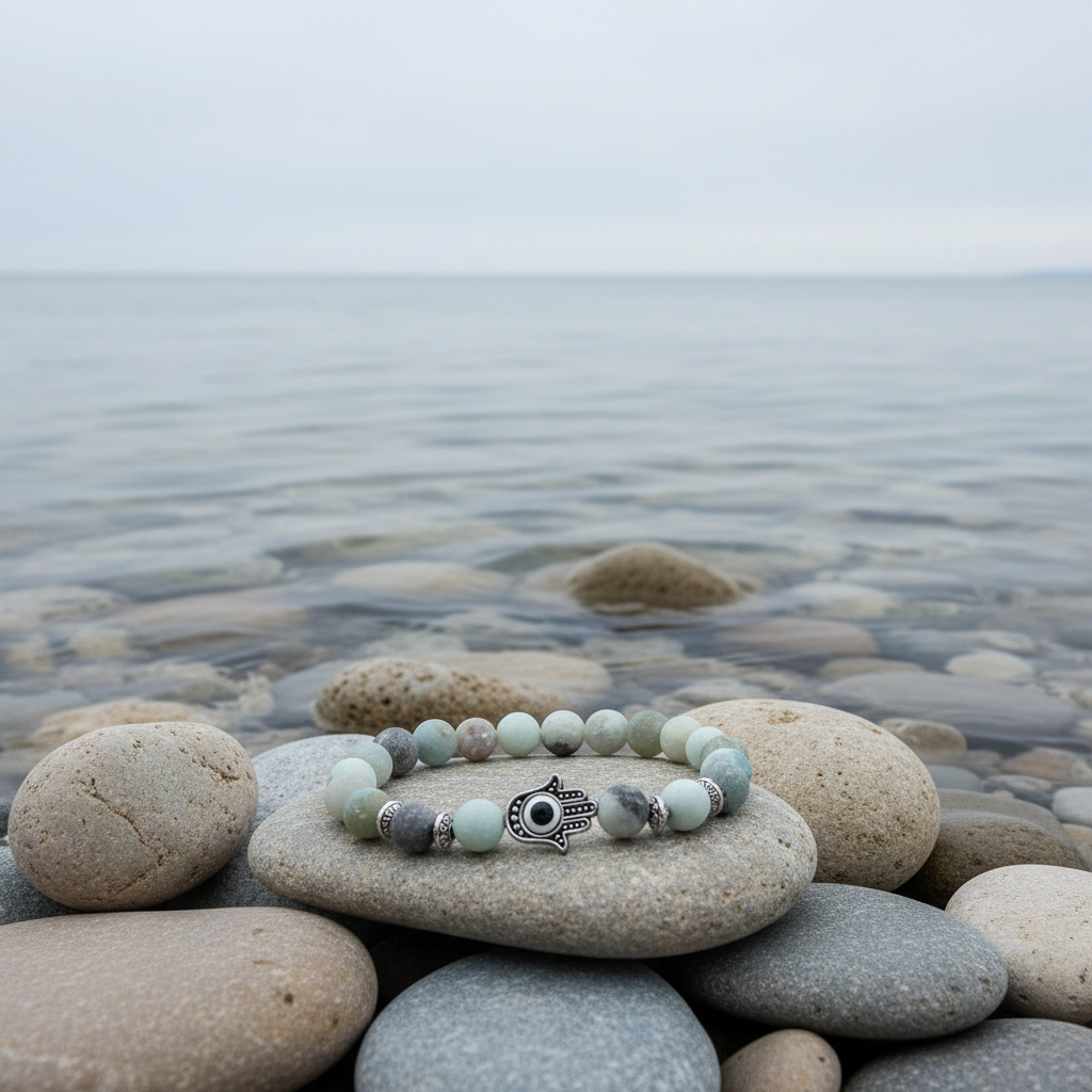 Frozen Amazonite Hamsa armband - variatie