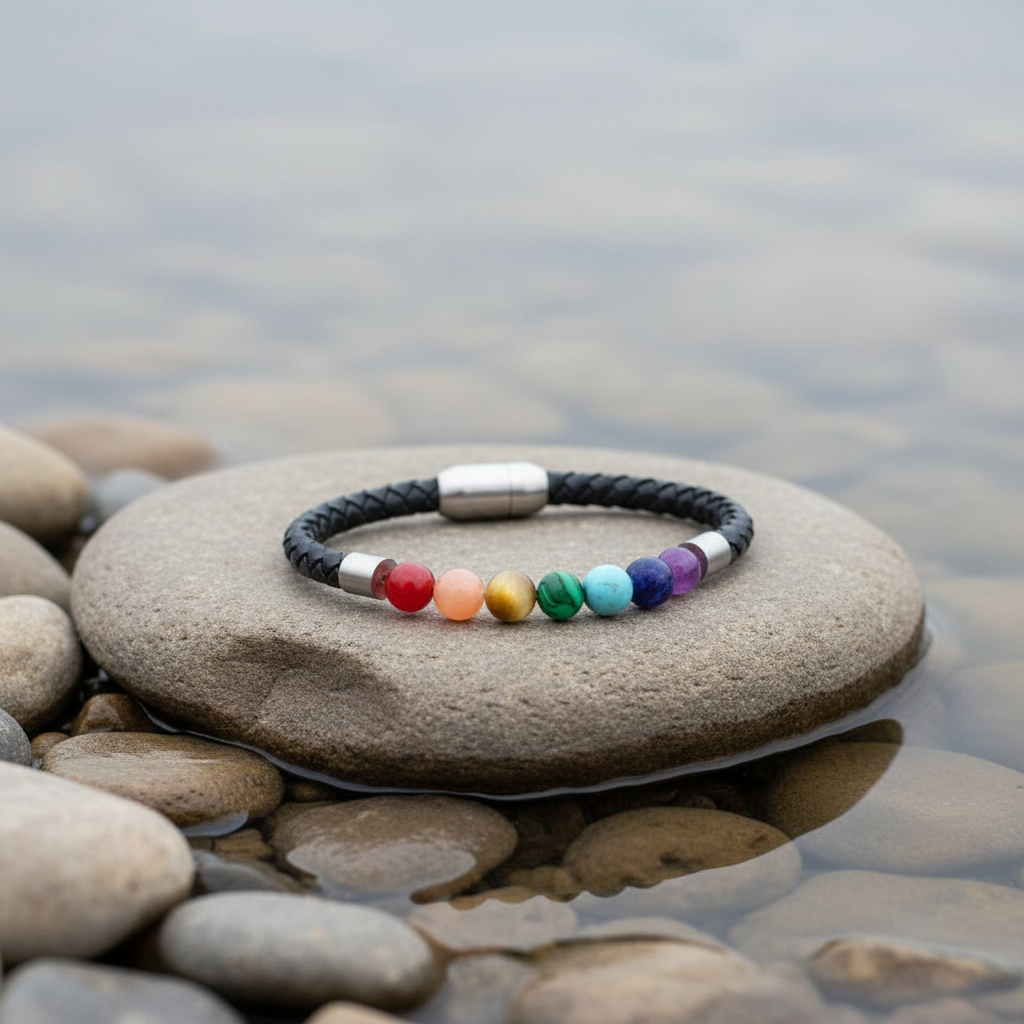 Gemstone Rainbow Black Leather armband aan de waterkant