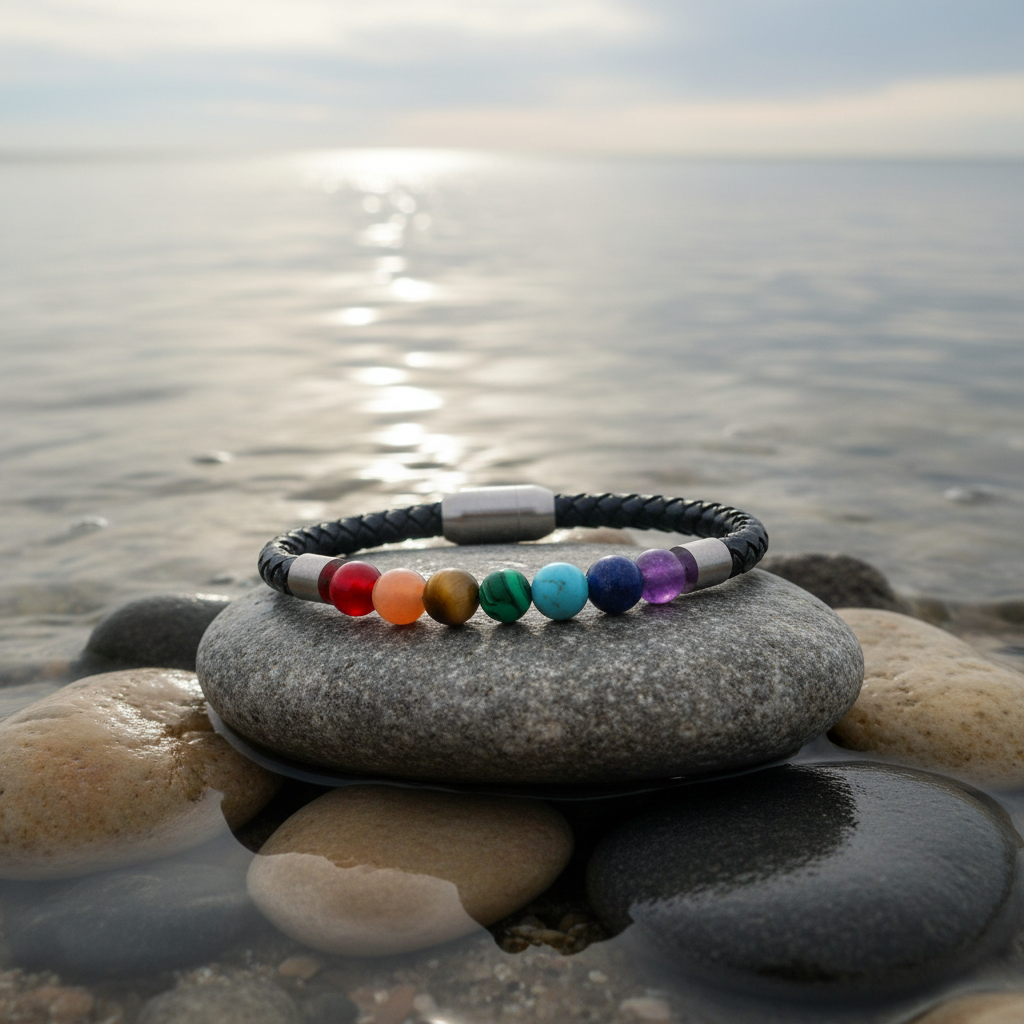 Gemstone Rainbow Black Leather armband - variatie