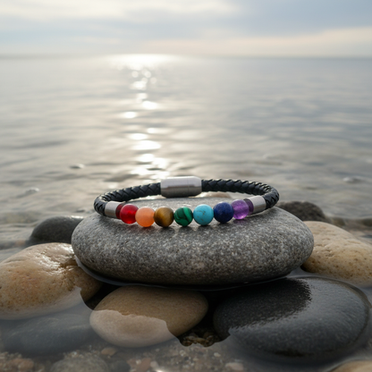 Gemstone Rainbow Black Leather armband - variatie