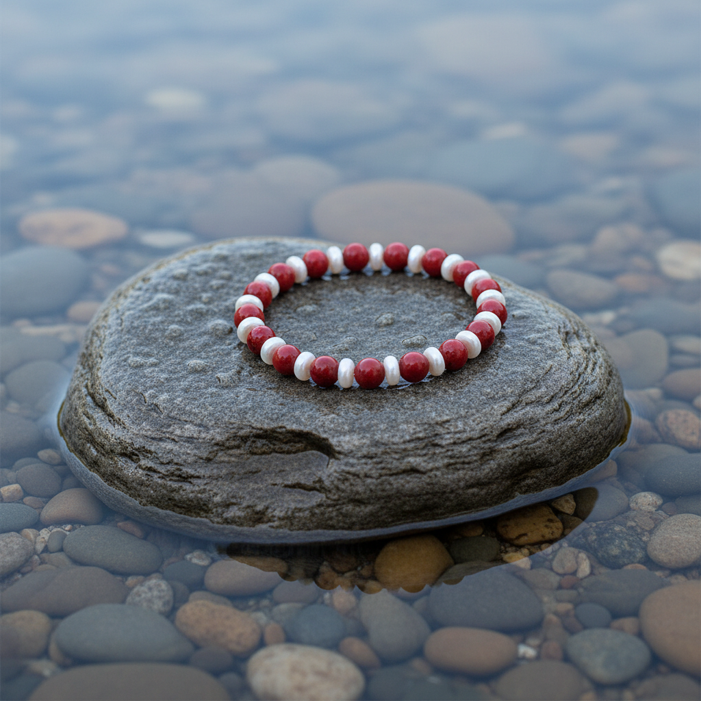 Koralen armband Carlijn op realistische grijze steen