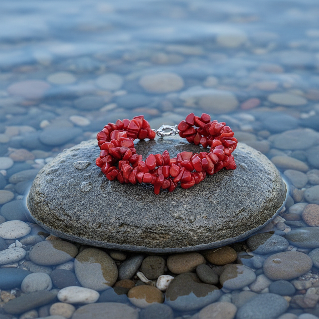 Koralen armband Twine Big Coral op realistische grijze steen