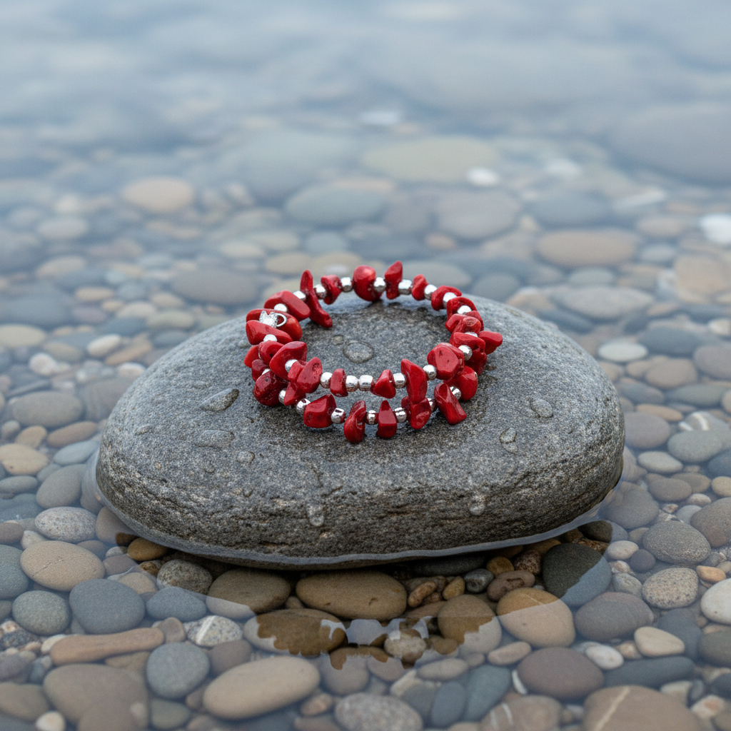 Koralen armband Wrap Silver Coral op realistische grijze steen