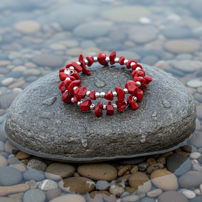 Koralen armband Wrap Silver Coral op realistische grijze steen
