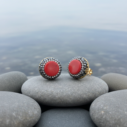 Koralen oorbellen Bright Coral Stud op steen