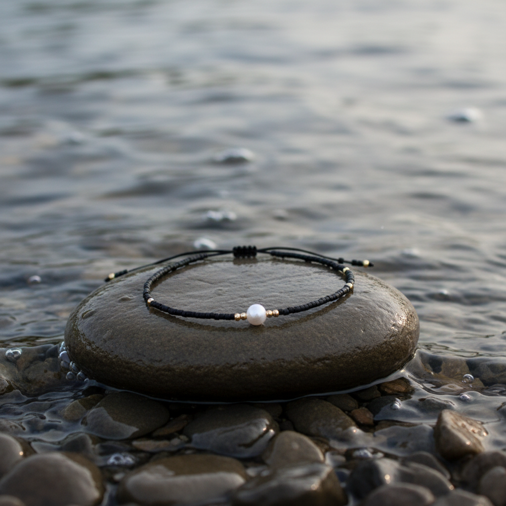 Mini Pearl One Black Color armband bij water