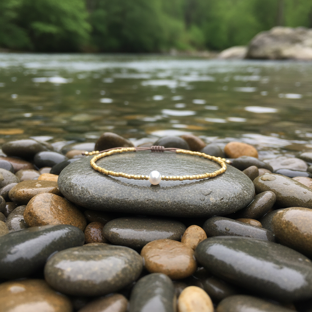 Mini Pearl One Gold Color armband bij water