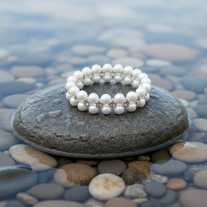 Mother of pearl parel armband Double Bling White Shell Pearl op realistische grijze steen