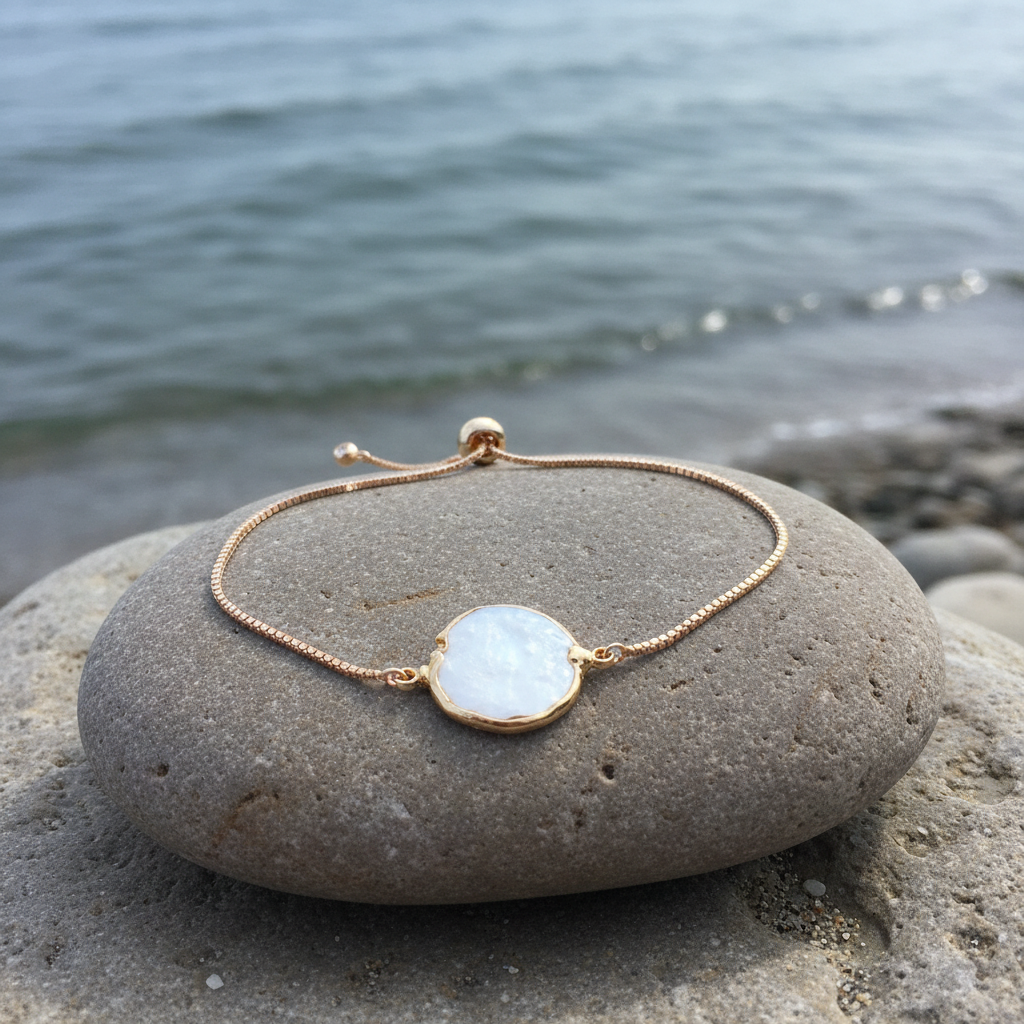 One Gold Coin Pearl Chain armband sfeerbeeld - natuurlijke steen