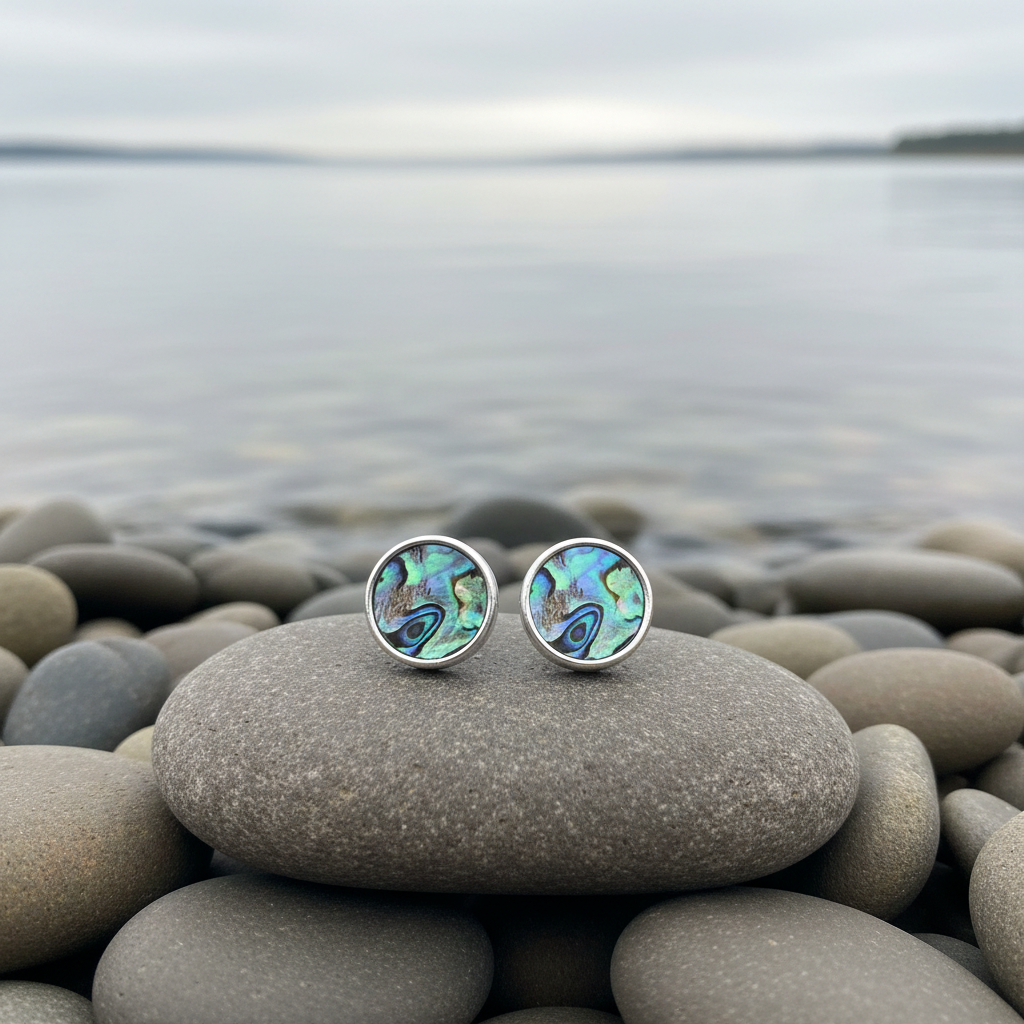 Parelmoeren oorbellen Abalone Stud Round op steen