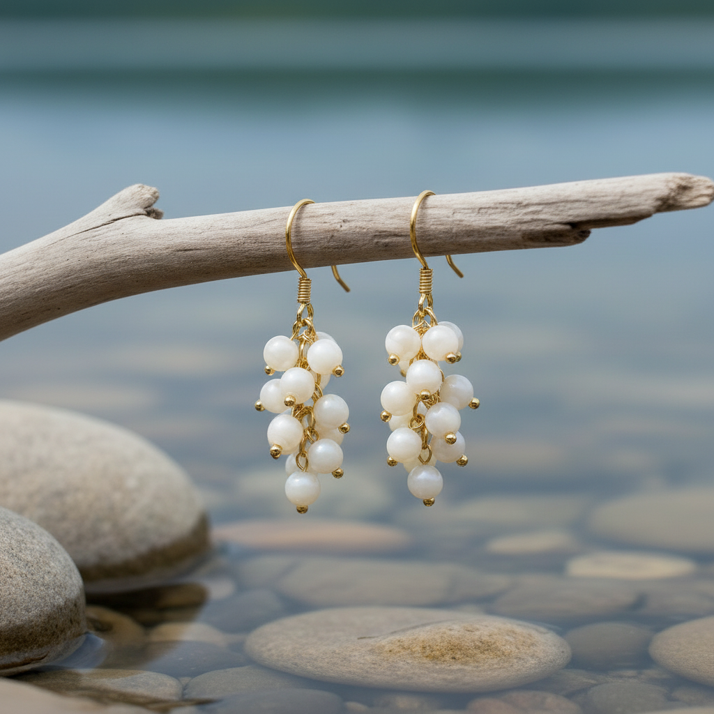 Parelmoeren oorbellen Ashja aan takje