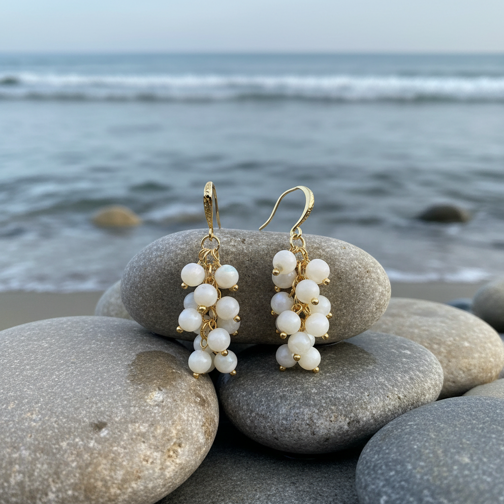 Parelmoeren oorbellen Ashja op steen - variant