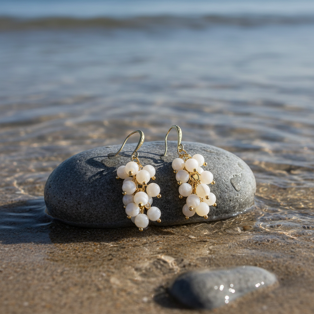 Parelmoeren oorbellen Ashja op steen