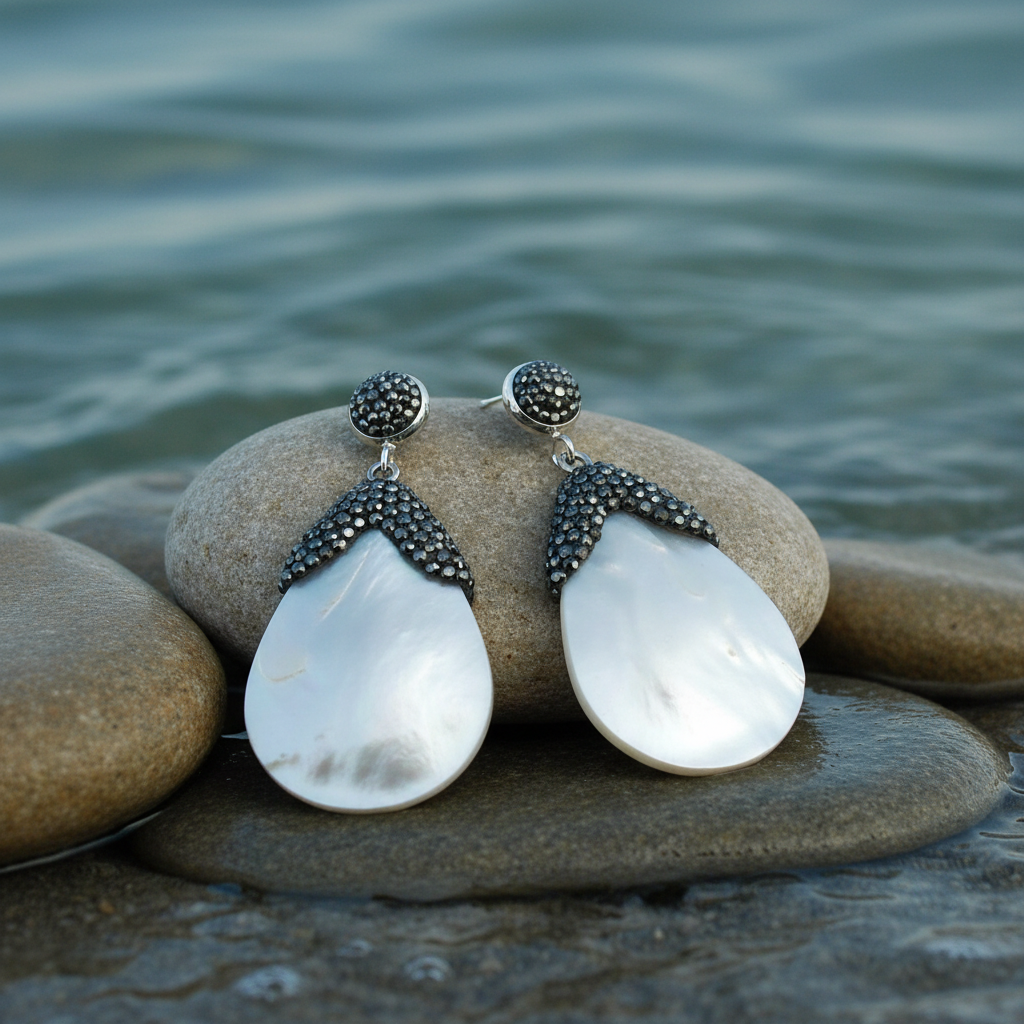 Parelmoeren oorbellen Bright Shell White op stenen - variant