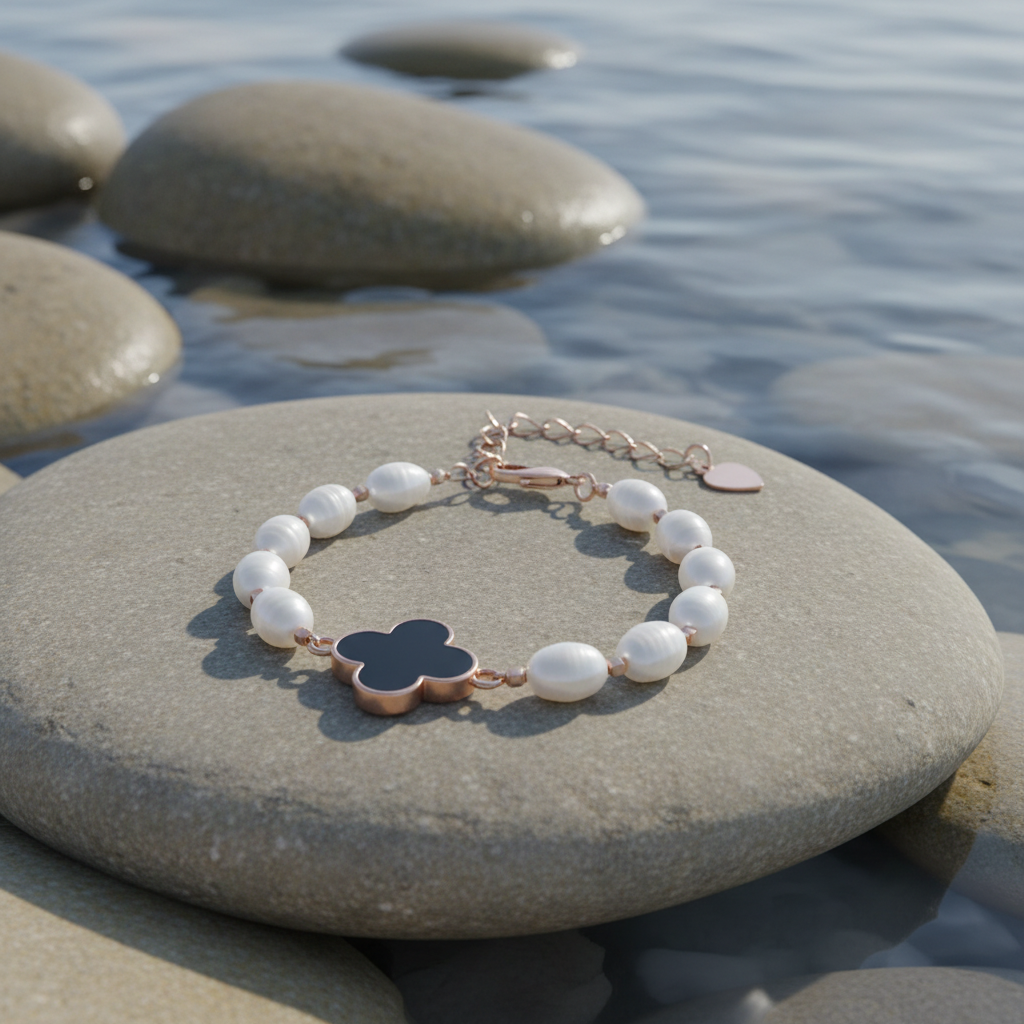 Pearl Four Leaf Clover Black armband sfeerbeeld - variant