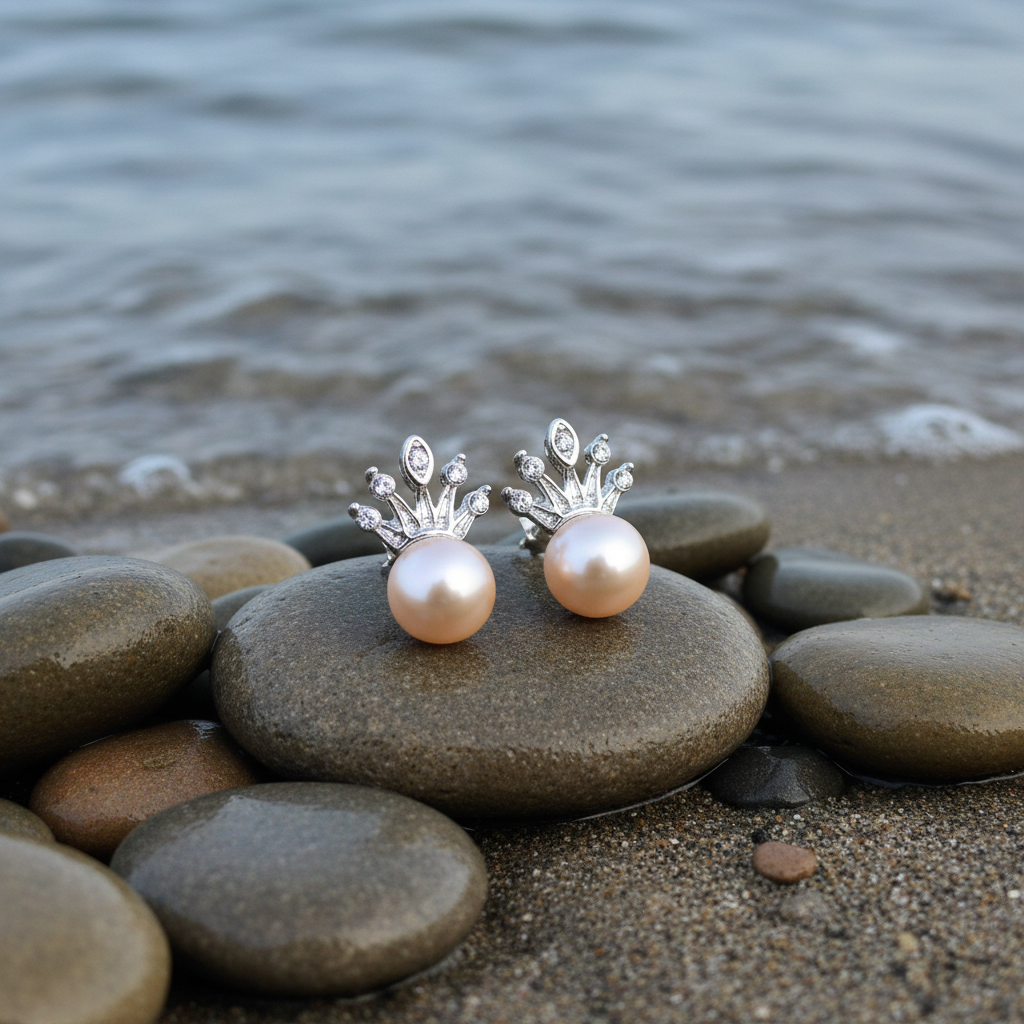 Queen Peach oorbellen alleen op steen