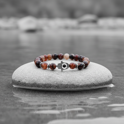Red Lace Agate Hamsa armband aan de waterkant