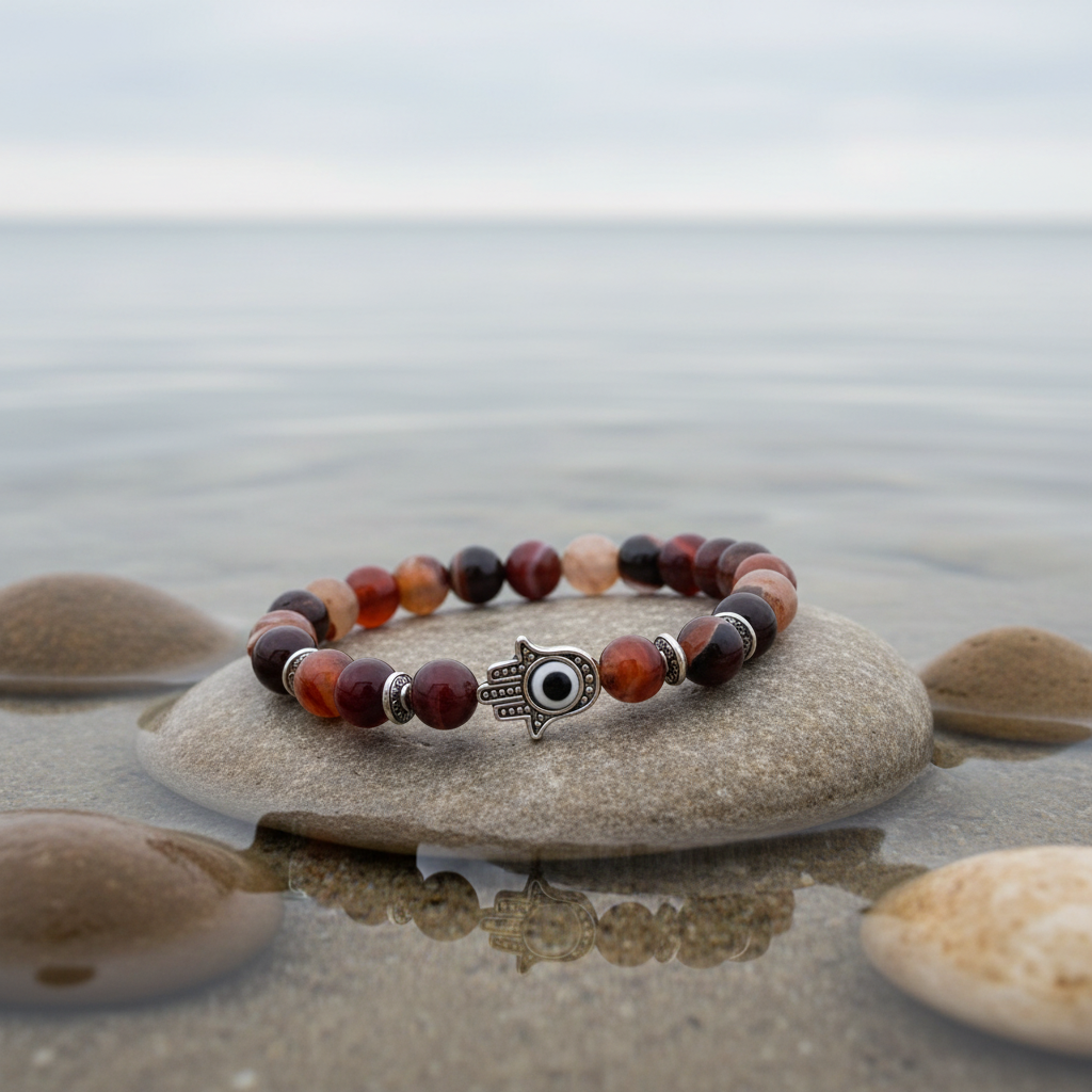 Red Lace Agate Hamsa armband - rood