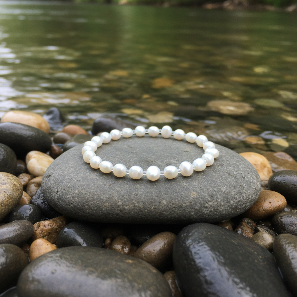 Seed Bead Pearl White armband bij water