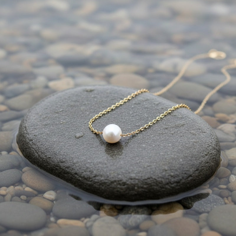 Zoetwater parelketting Single One Pearl Gold
