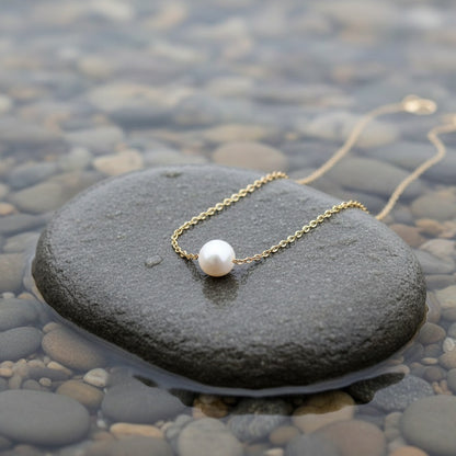 Zoetwater parelketting Single One Pearl Gold
