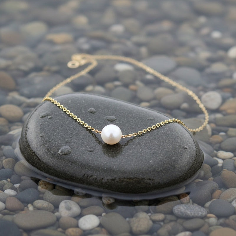 Zoetwater parelketting Single One Pearl Gold