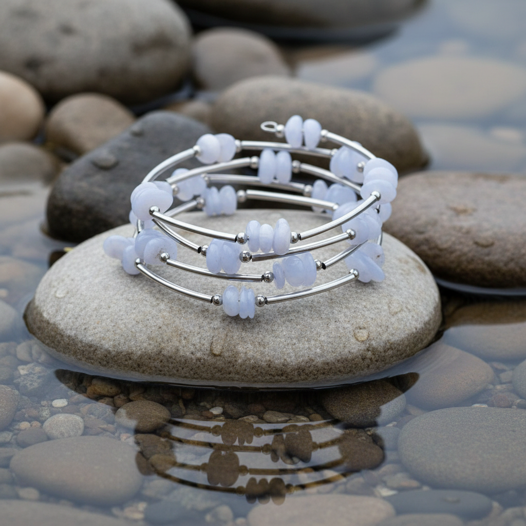 Wrap Light Blue Agate Chip armband - lichtblauw