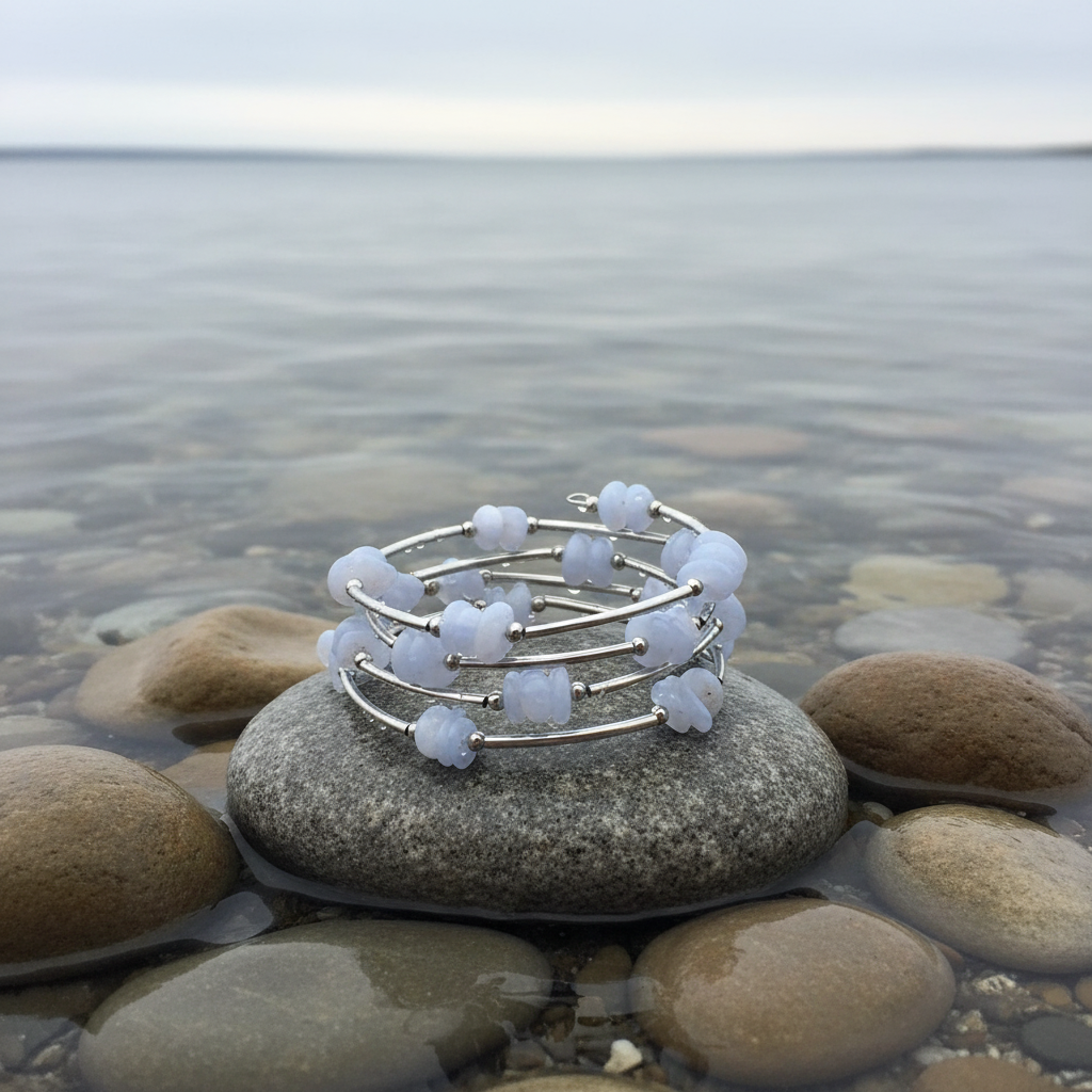 Wrap Light Blue Agate Chip armband - variatie