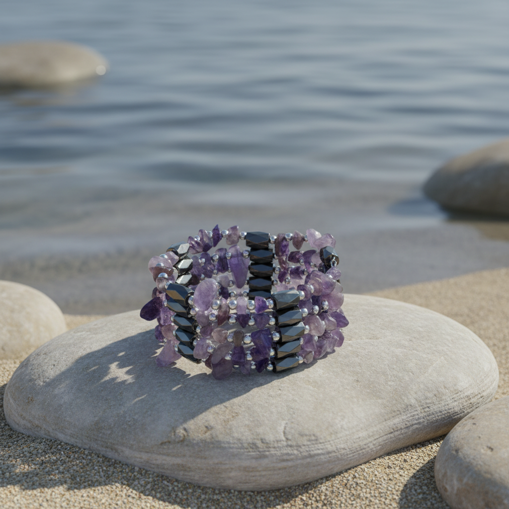 Wrap Magnetite Amethyst armband sfeerbeeld - neutrale tinten