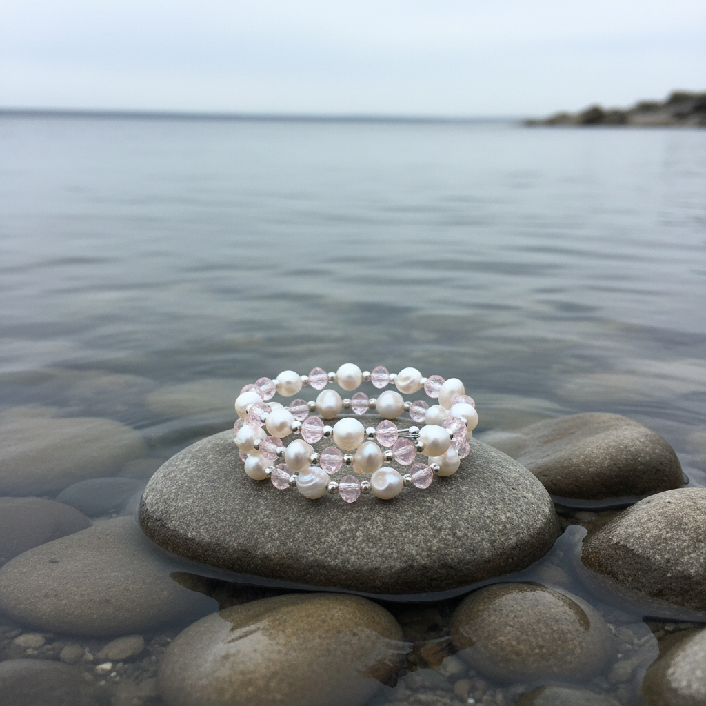 Wrap Pearl Pink Crystal armband - variatie