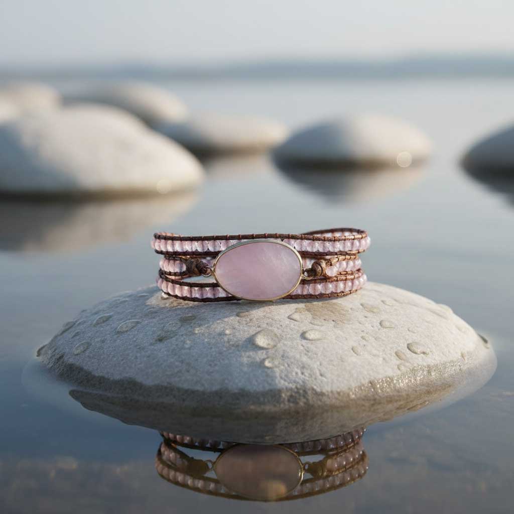 Edelstenen wikkelarmband Wrap Rose Quartz 3 Rows