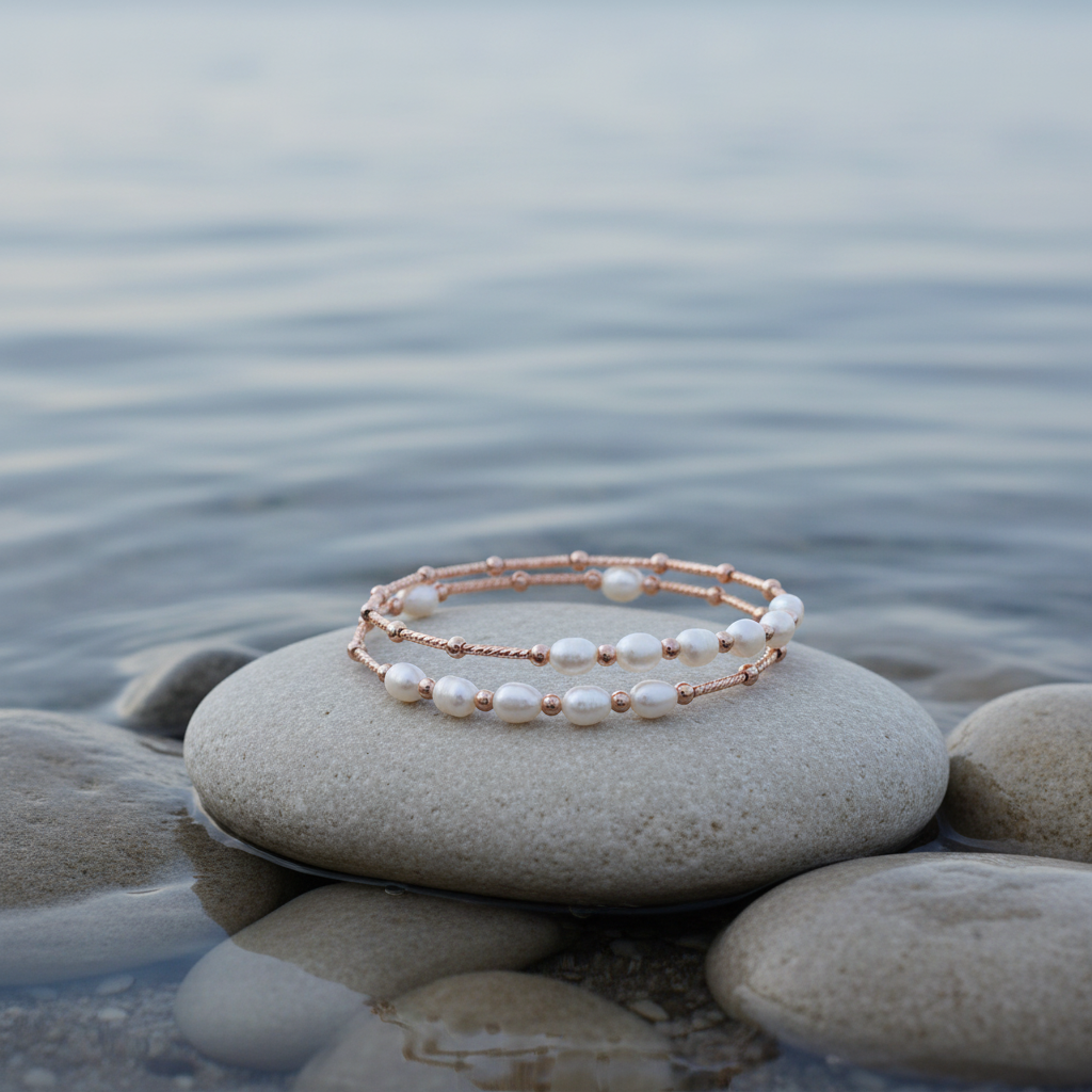 Wrap Rose White Pearl armband - variatie