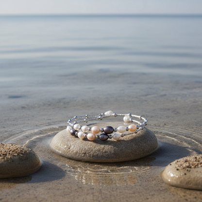 Wrap Silver Multi Pearl armband - variatie