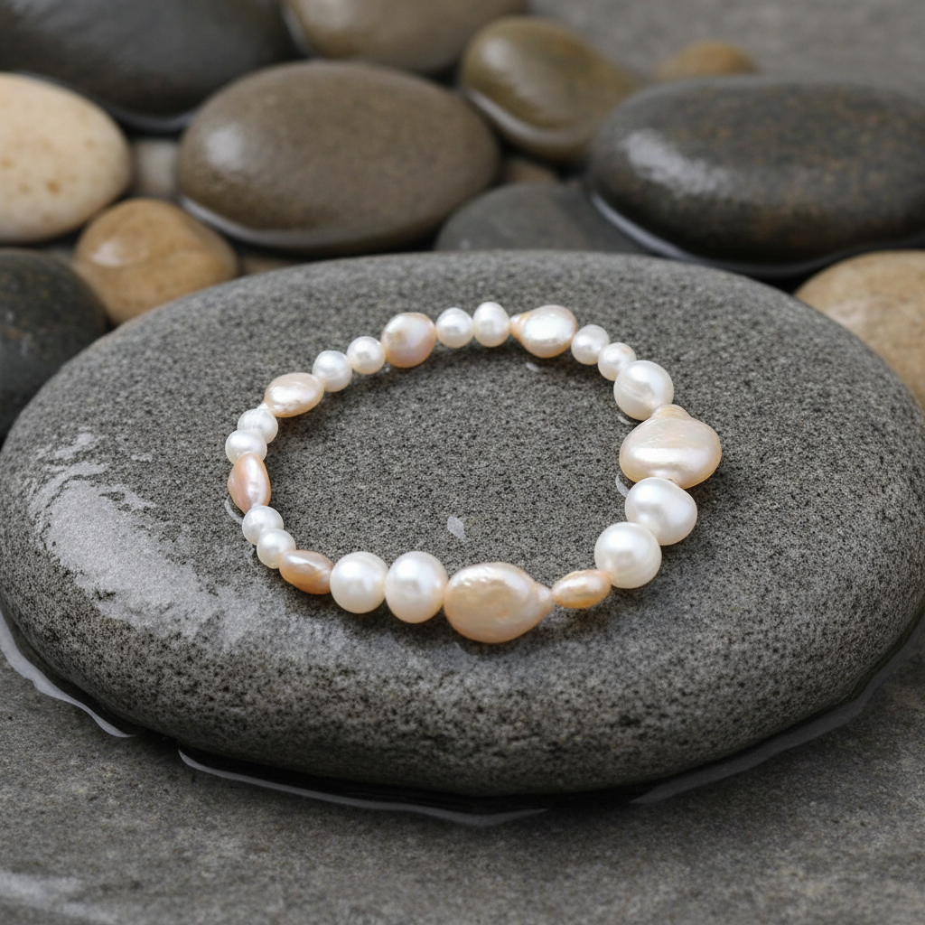 Zicoin parel armband - nieuwe poging op grijze natte steen