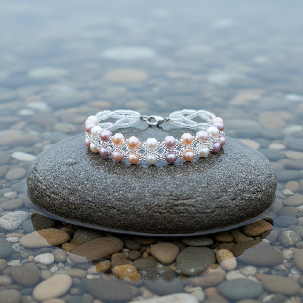 Zoetwater parel armband Annabelle III op realistische grijze steen