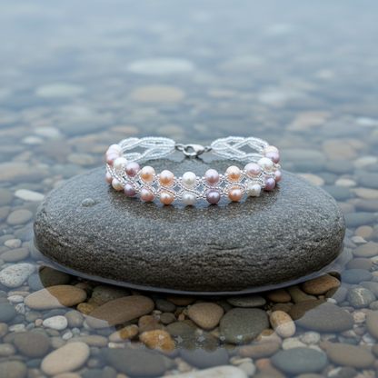 Zoetwater parel armband Annabelle III op realistische grijze steen