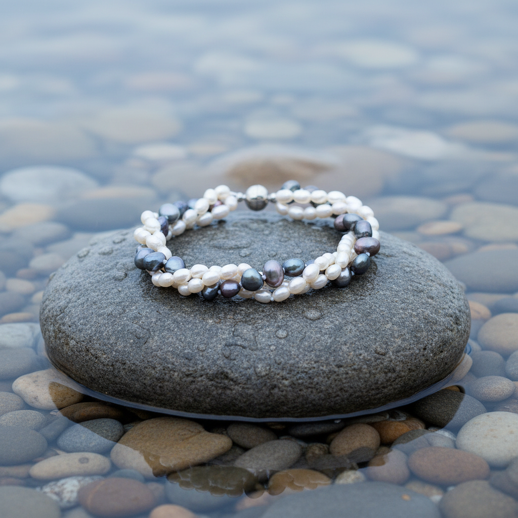 Zoetwater parel armband Bianca op realistische grijze steen