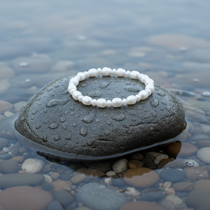 Zoetwater parel armband Big and Small op realistische grijze steen