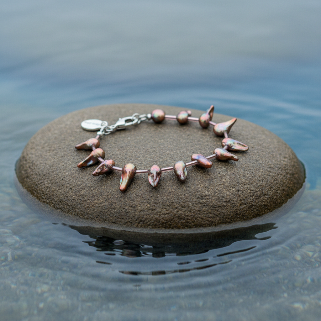 Zoetwater parel armband Blister Stick AB Brown - close-up op steen